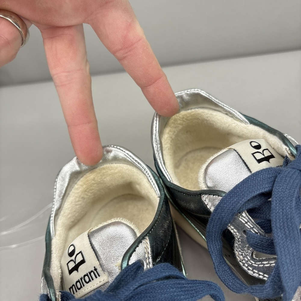 Isabel Marant Shoes Womens Size 5 Metallic Silver Green Blue Low Top Sneakers - Picture 12 of 13